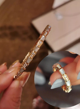 情侣玫瑰金日韩白贝母蛇骨戒指