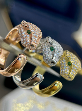 男女V金欧美满钻豹子戒指