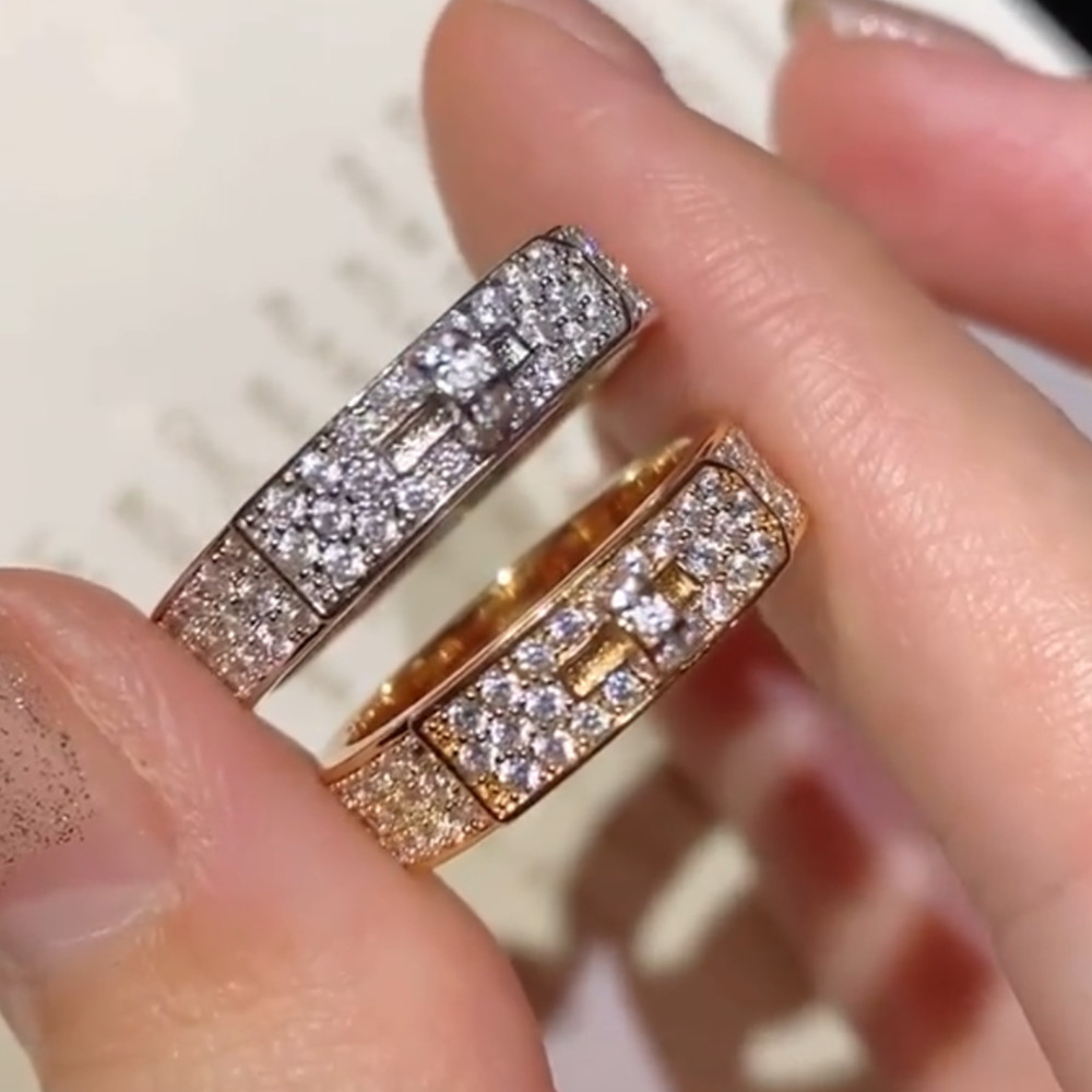 玫瑰金满钻戒指猪鼻子女士婚戒