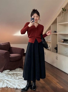 Something 叁熏 秋款百搭松紧灯芯绒显瘦伞裙半身裙