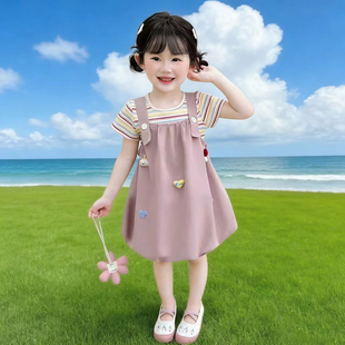 女童夏季套装宝宝背带裤童装2026新款春秋洋气女孩时髦多巴胺夏装