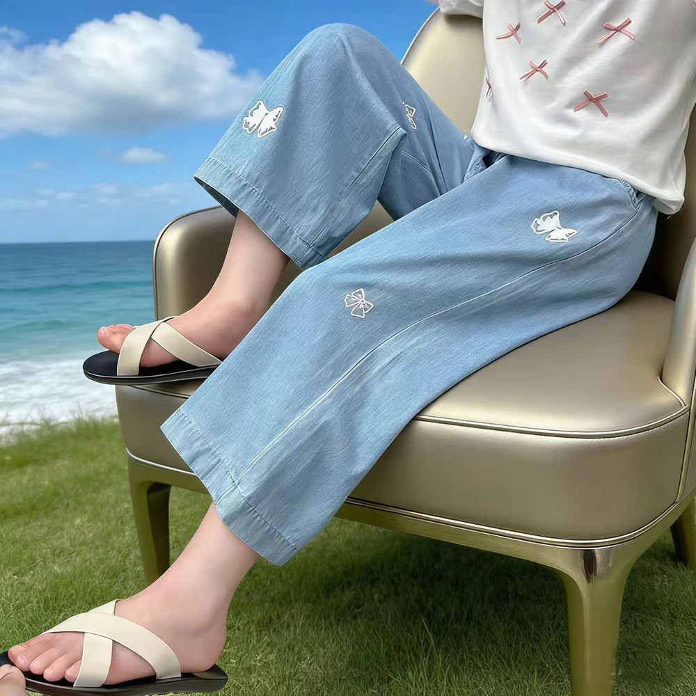 儿童天丝牛仔裤女童百搭阔腿裤夏九分裤女孩休闲裤夏季薄款防蚊裤