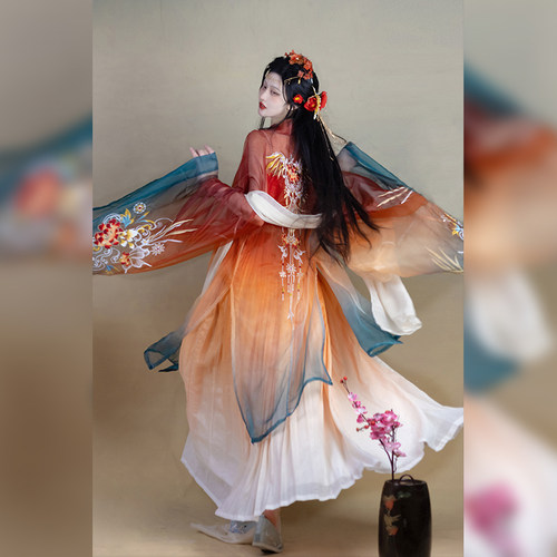 洛芷妤唐制原创古装汉服女春夏季唐风刺绣诃子裙大袖衫披帛套装