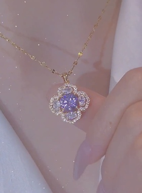 韩版镶钻水晶四叶花钛钢