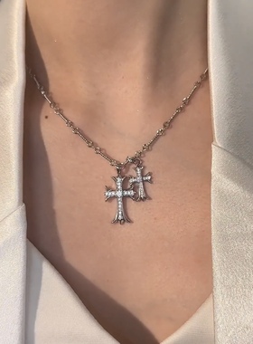 双十字架项链女装饰小众