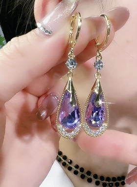 小众设计紫色水晶耳环女