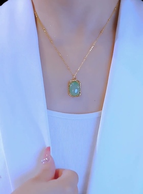 春夏绿水滴方形项链女