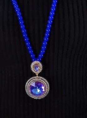 紫色圆牌珠项链女长款水滴吊坠