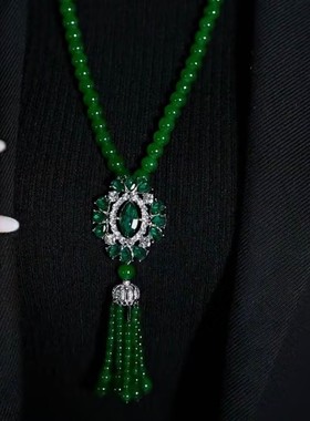 秋冬绿水晶毛衣链女潮