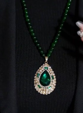 绿色水滴珠珠毛衣链女