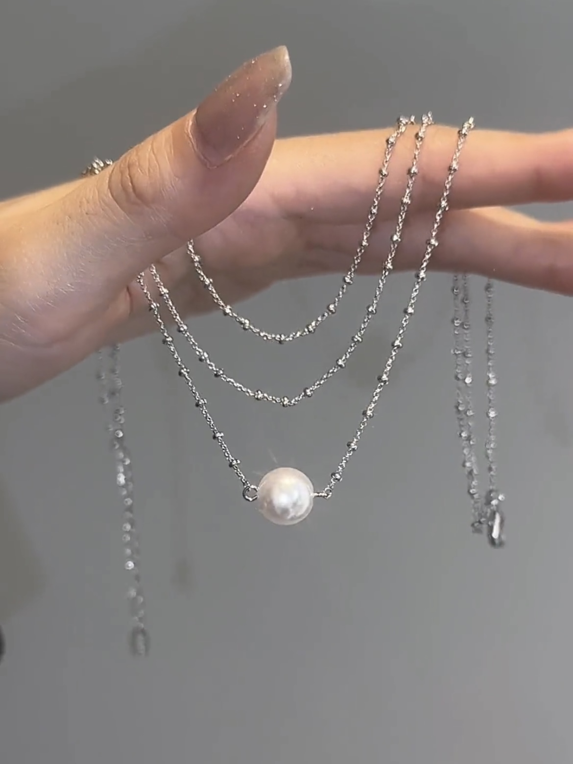 小众设计多层珍珠吊坠细链项链女
