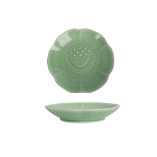 青瓷中式餐具莲花盘子家用中餐盘大中小号菜盘纯色陶瓷水果小吃盘