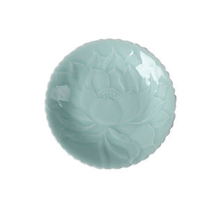 青瓷莲花盘大号家用菜盘创意陶瓷中式盘子酒店摆台小中大号水果盘