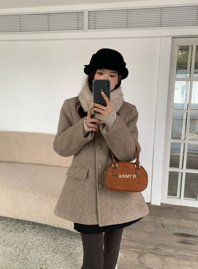 RSWHMT气质圆领沙漏腰羽绒服冬季配可拆卸毛领含50%白鸭绒Q1925