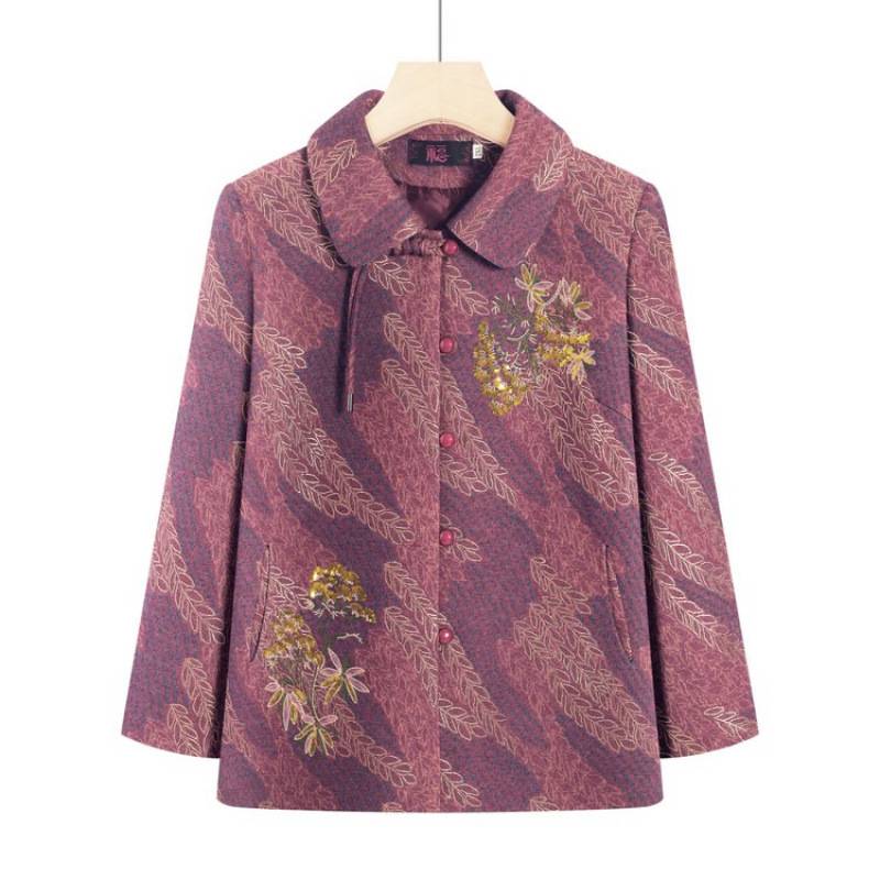 专柜品牌奶奶装春秋外套中老年人冬装女妈妈长袖上衣服婆婆开衫60