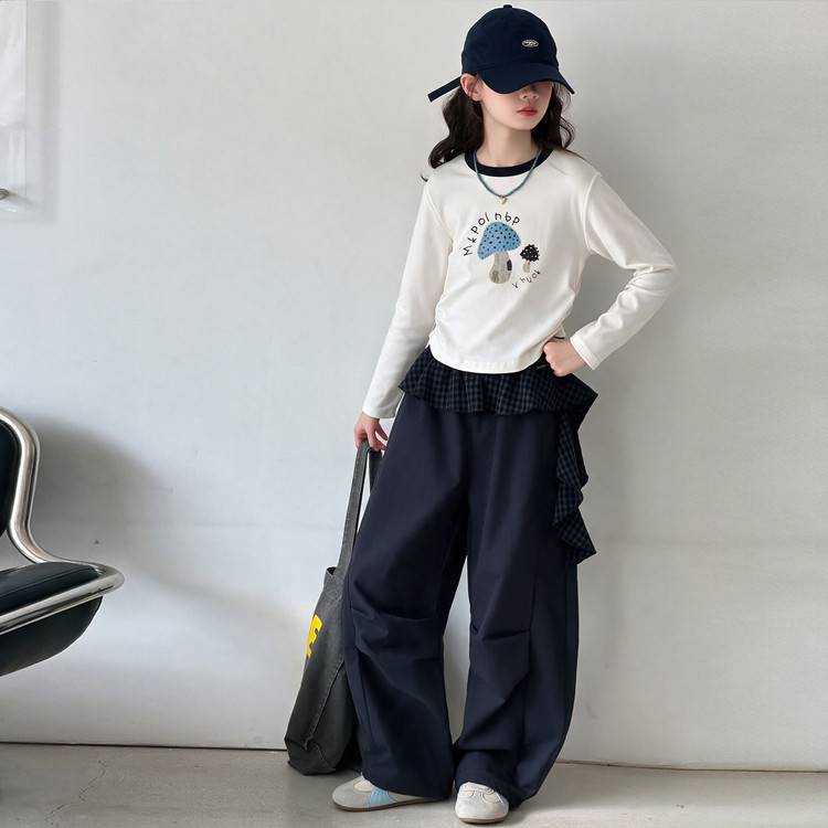 专柜品牌女童春秋款洋气时髦打底衫卫衣套装女大童韩版休闲阔腿裤