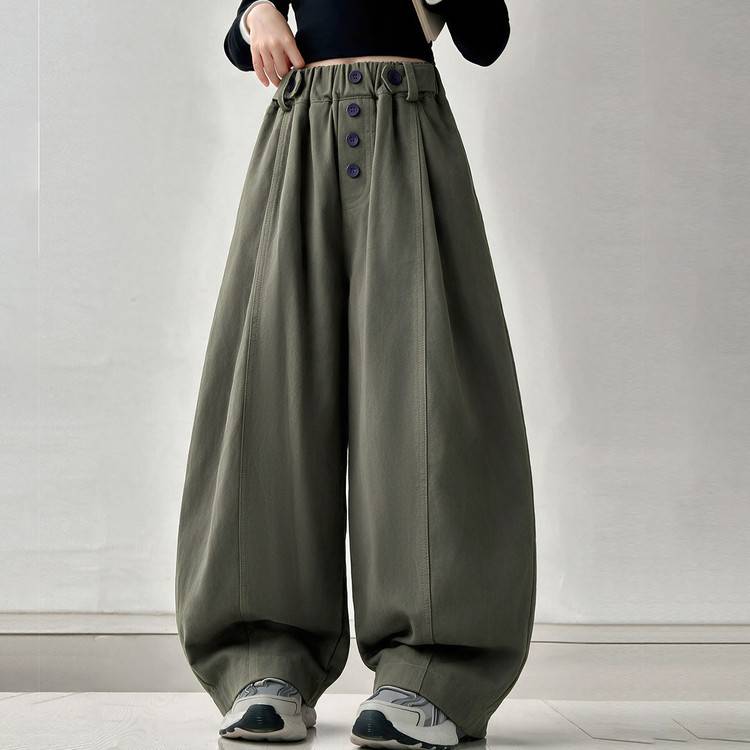 专柜品牌女童秋装休闲裤子2026新款女孩大童春秋阔腿裤弯刀儿童棉