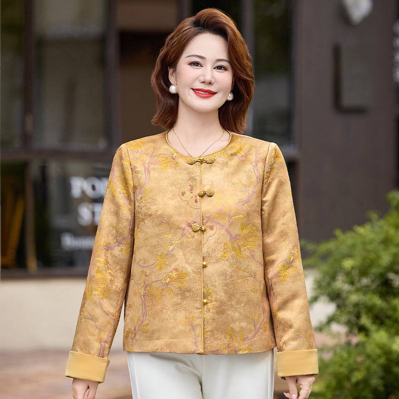 专柜品牌50多岁妈妈外套端庄大气中老年女款春秋国风中式妈妈上衣