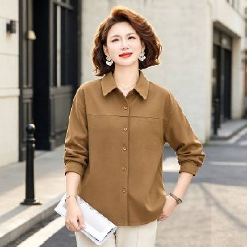 专柜品牌中老年女装宽松休闲薄款长袖衬衫春秋新款大码显瘦百搭外