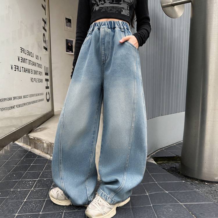 专柜品牌女童春秋款裤子2026新款儿童秋季宽松阔腿裤牛仔裤大童秋