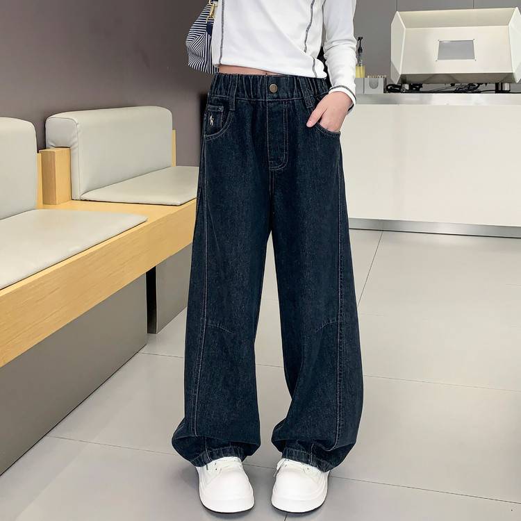 专柜品牌女童休闲裤子秋季2026新款中大童洋气韩系绣花牛仔宽松显