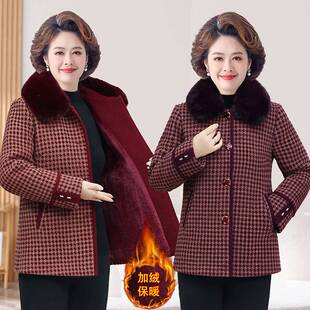 专柜品牌中老年秋冬装时尚外套女款仿水貂绒毛呢棉衣妈妈加绒加厚