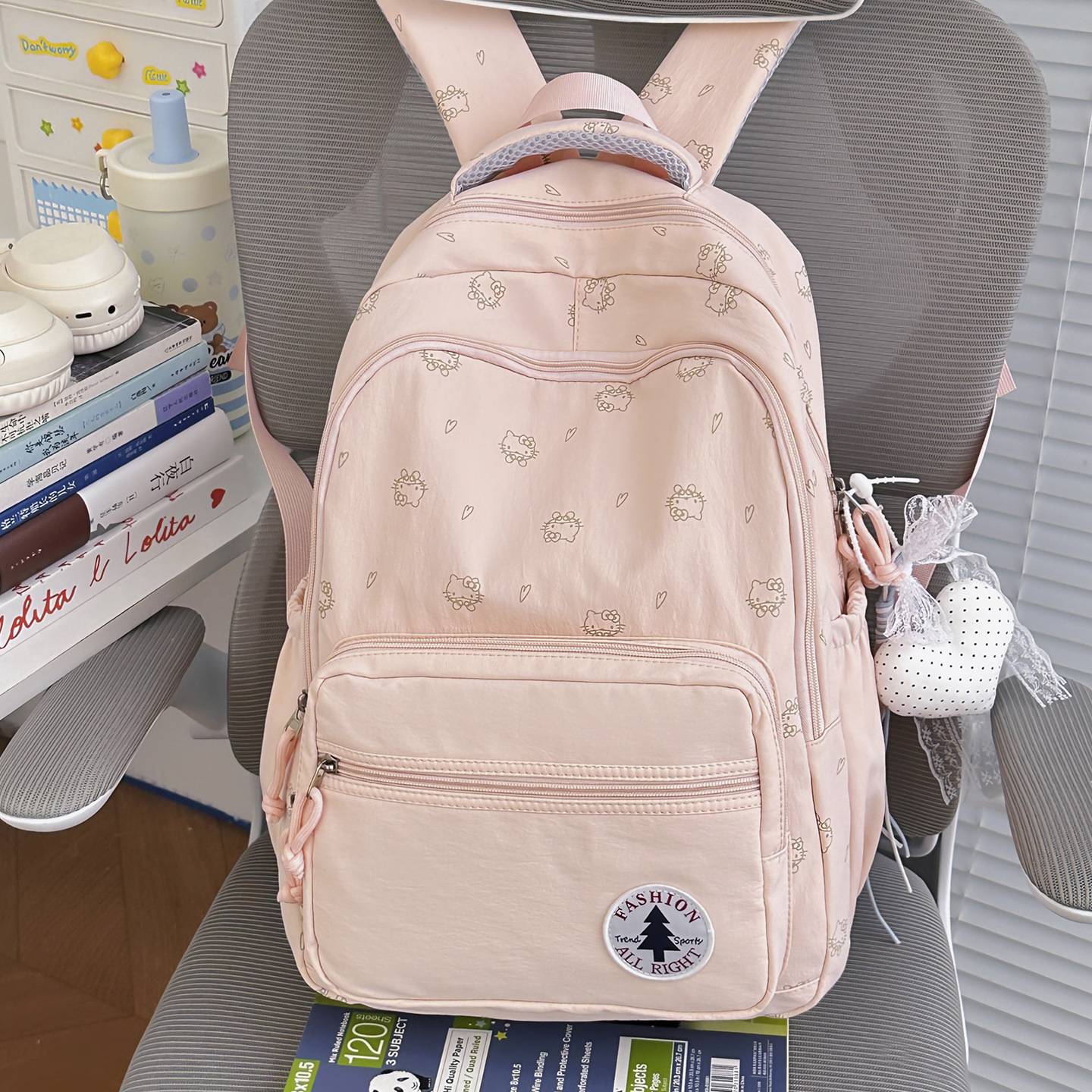 专柜品牌简约休闲通勤双肩包女韩版小众印花小猫学生书包外出轻便