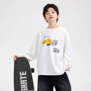 专柜品牌男童秋冬季韩范白色加绒宽松圆领卫衣2025新款儿童装加厚