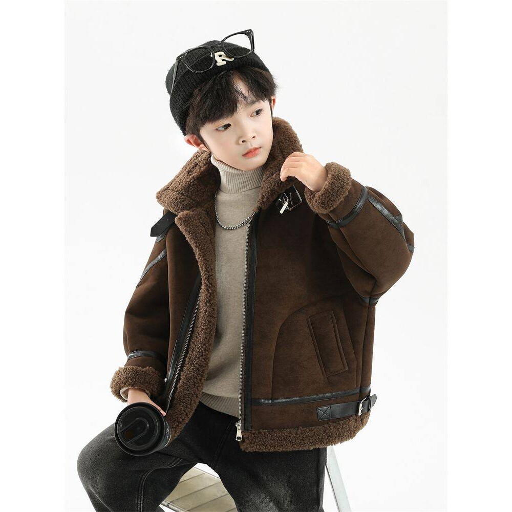 专柜品牌男童冬装加绒加厚外套2025新款洋气儿童羊羔绒冬季皮毛一