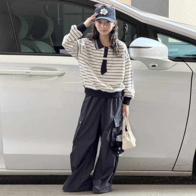 专柜品牌女童韩系polo衫卫衣套装2026春秋季新款儿童装中大童工装