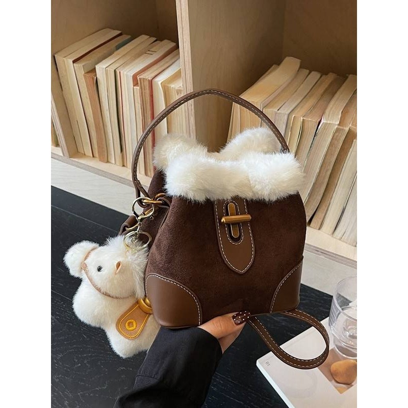 专柜品牌拼接毛绒小众韩版2025秋冬新款精致方包包拎复古手小单肩,箱包皮具/热销女包/男包,水桶包,淘宝优惠券,粉丝福利购,淘宝优惠卷