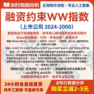 上市公司融资约束WW指数2024-2000包含匹配代码与结果