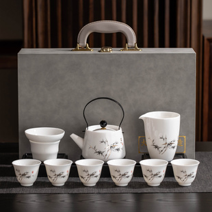 家用高档泡茶壶茶杯节日送长辈礼盒装 羊脂玉白瓷功夫茶具礼品套装