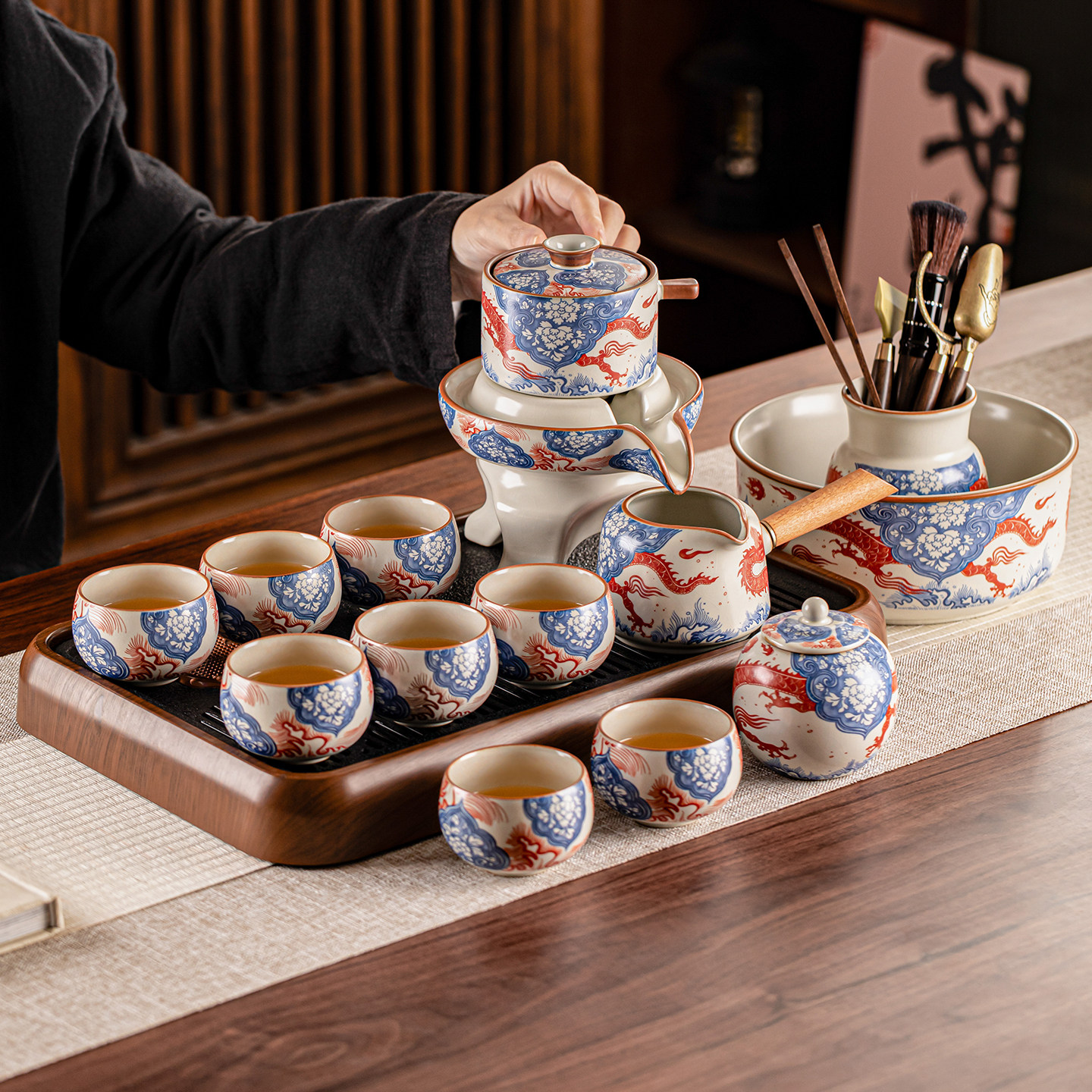 汝窑自动懒人泡茶神器家用功夫茶具套装轻奢高档陶瓷泡茶壶茶杯盘,餐饮具,功夫茶具,淘宝优惠券,粉丝福利购,淘宝优惠卷