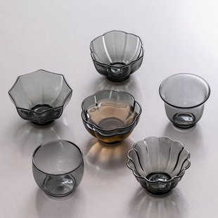 青灰玻璃小茶杯家用会客泡茶主人杯功夫茶具配件茶杯喝茶品茗杯