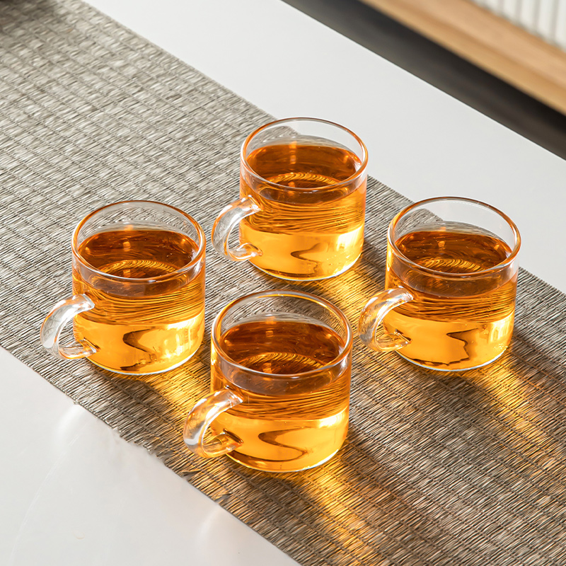 日式风耐高温透明加厚带把品茗杯