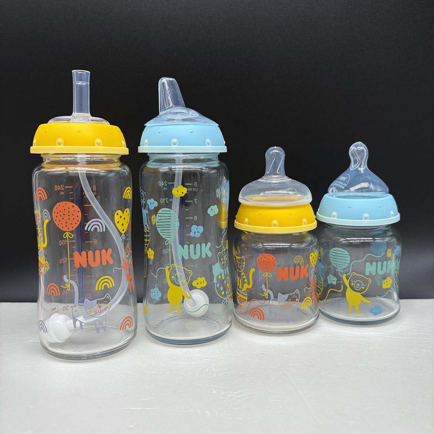 德国NUK宽口径玻璃奶瓶新生婴儿宝宝吸管奶瓶防胀气硅胶乳胶奶嘴