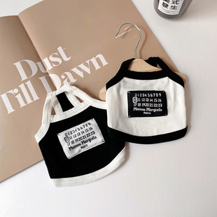 宠物潮牌日历标吊带背心黑白纯棉透气马尔济斯雪纳瑞比熊春夏衣服