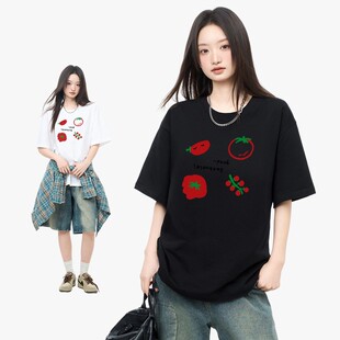 莫小仙广州服饰有限公司夏季 230g清新趣味印花T恤女休闲日系风宽