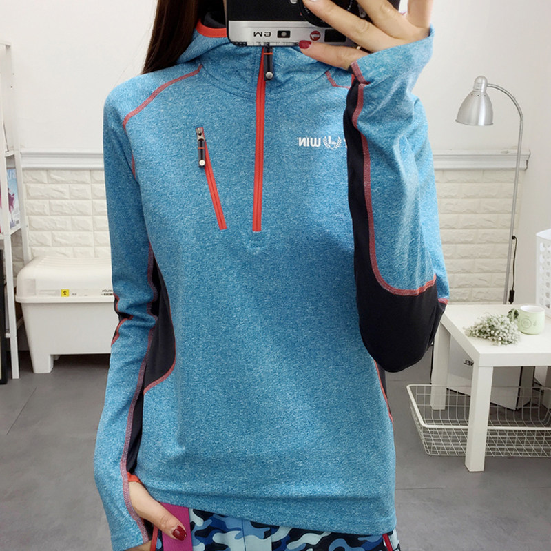 2024春秋季运动卫衣女套头衫加绒跑步弹力宽松速干健身服骑行上衣