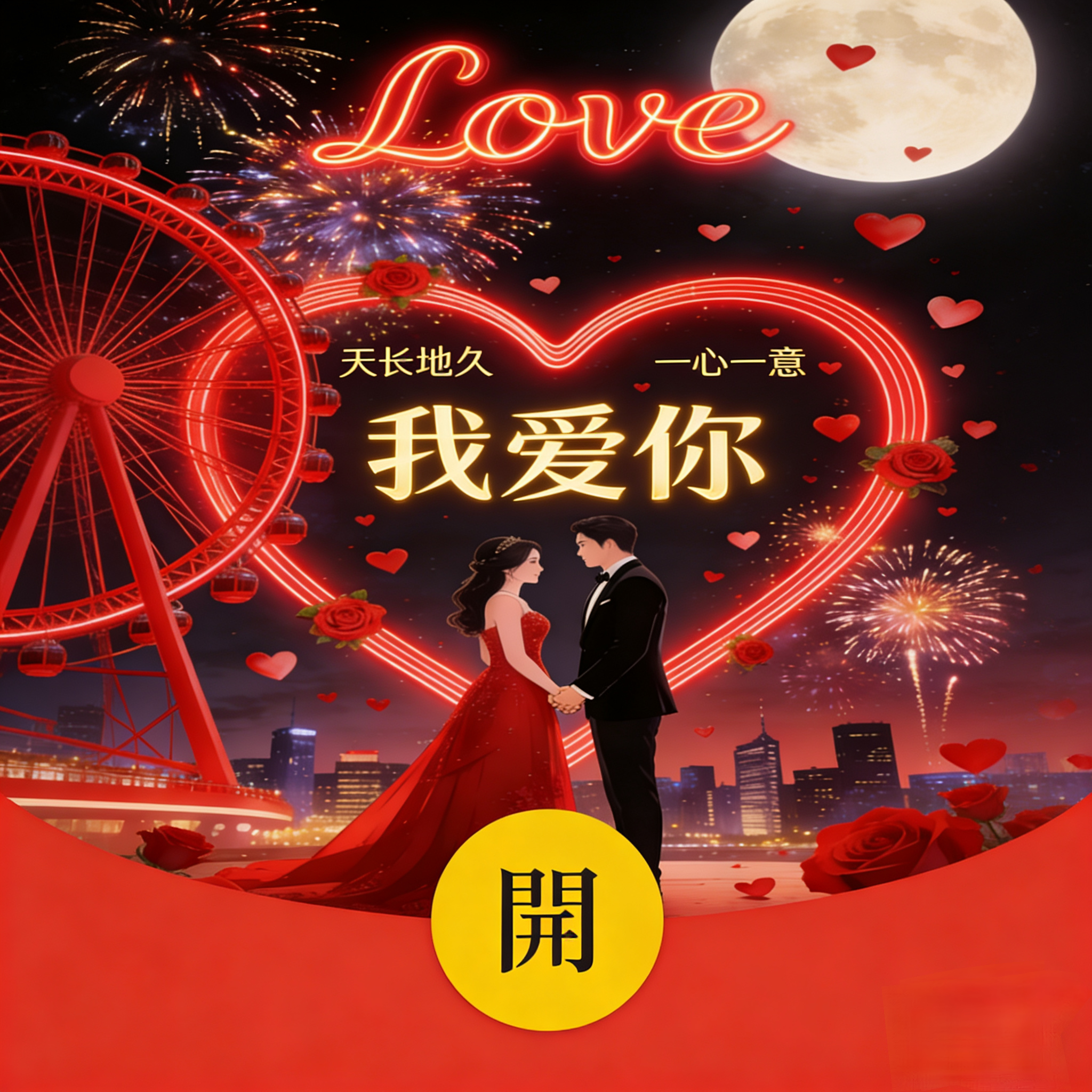 新款我爱你一心一意/天长地久/微信红包封面动态音乐效果浪漫爱情图片