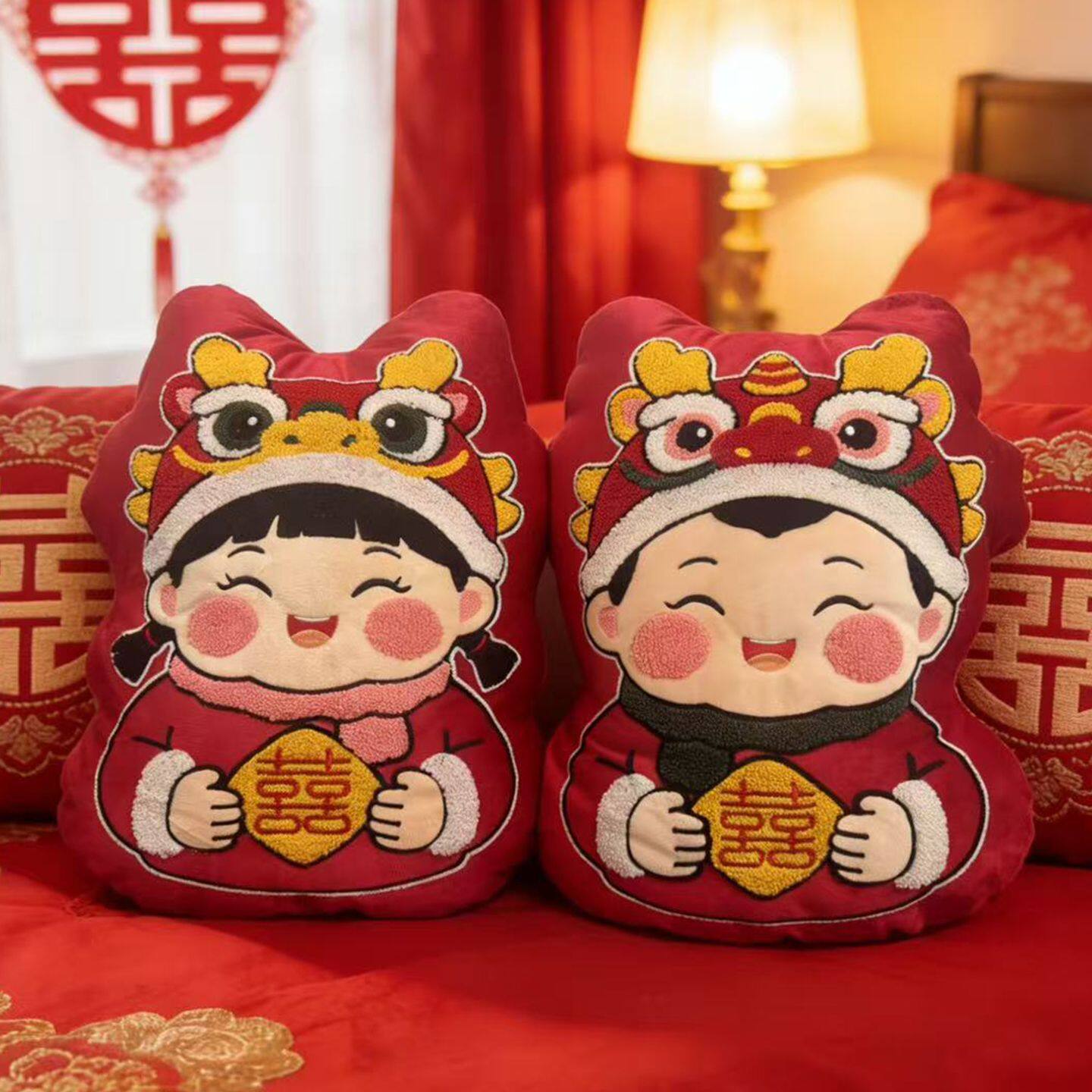结婚喜娃抱枕一对新婚红色压床娃娃婚礼陪嫁公仔婚房布置装扮用品