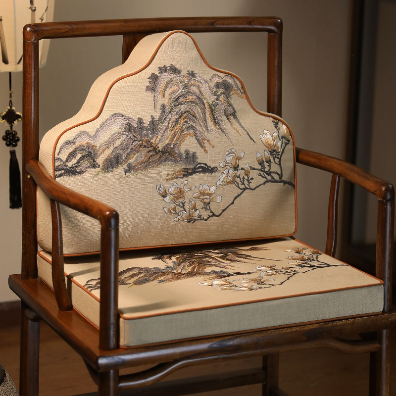 中式椅垫坐垫靠背垫一体红木椅子垫罗汉床靠山枕圈椅茶椅主人椅垫