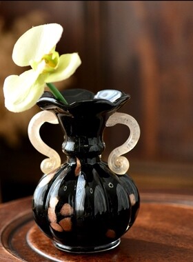 手工中古暗黑宫廷风玻璃花瓶玄关餐桌摆件客厅花器插花高级感装饰