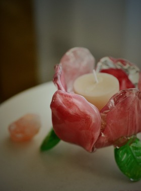 手工制作美式单瓣花朵6瓣法式玻璃蜡烛收纳佛台供奉客厅家居摆件