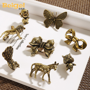 复古蝴蝶结拉手新款 创意铜拉手蝴蝶 孩子衣柜柜门把手黄铜把手法式