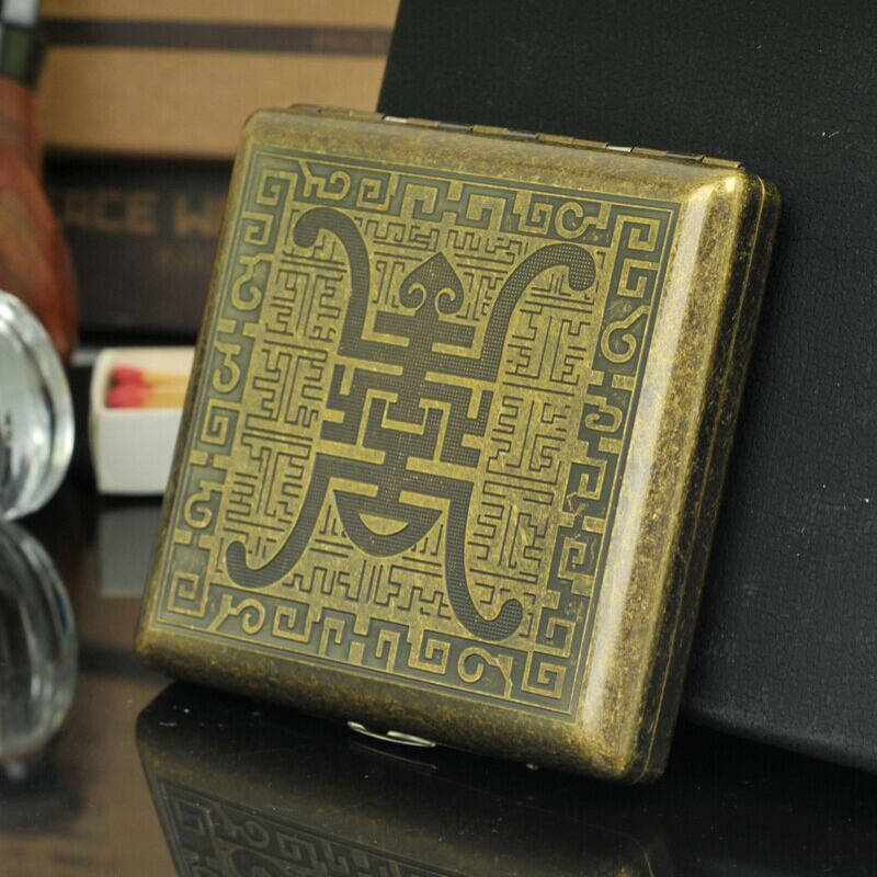 双枪烟盒20支装超薄男士个性收藏纯铜金属烟夹个性无量寿香菸盒子