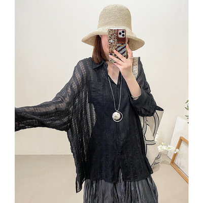 菲尔丹港风夏季防晒衫小格衬衫