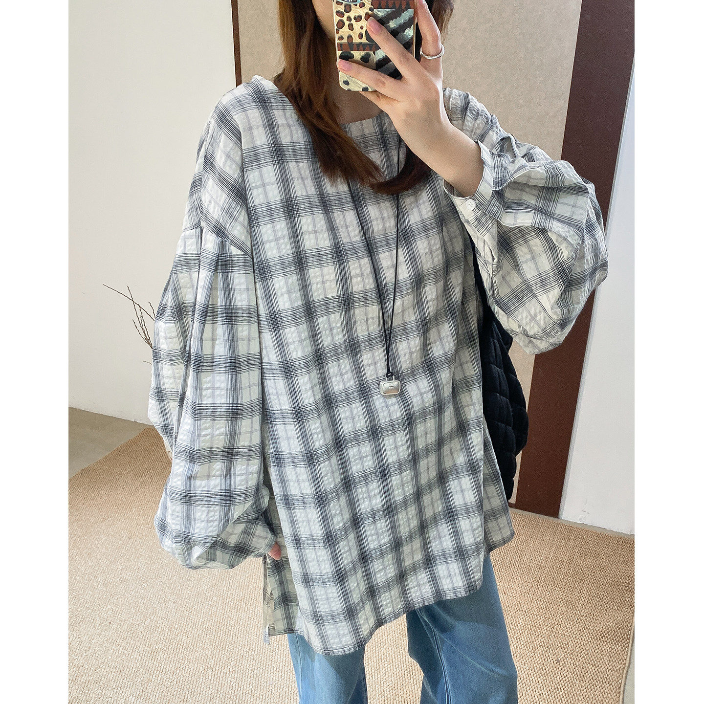 菲尔丹文艺泡泡棉大格子衬衫