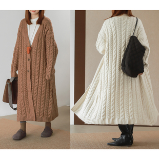 菲尔丹 大气场长袍麻花毛衣 两种立体绞花超长加厚长毛衣外套5625